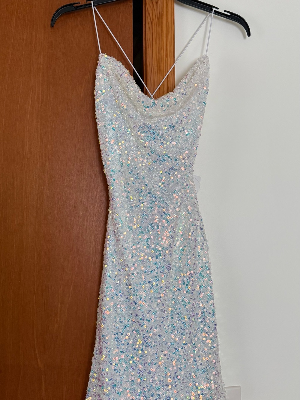 Windsor SHORT and TIGHT White Iridescent Sequin Slip Dress